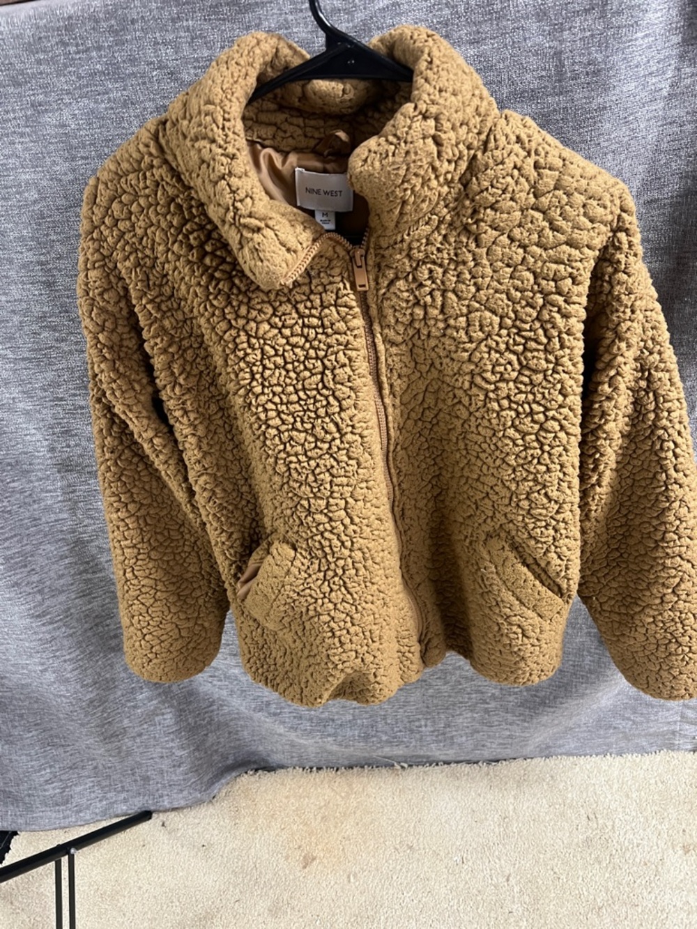 Nine West Camel Sherpa Zip-Up Jacket